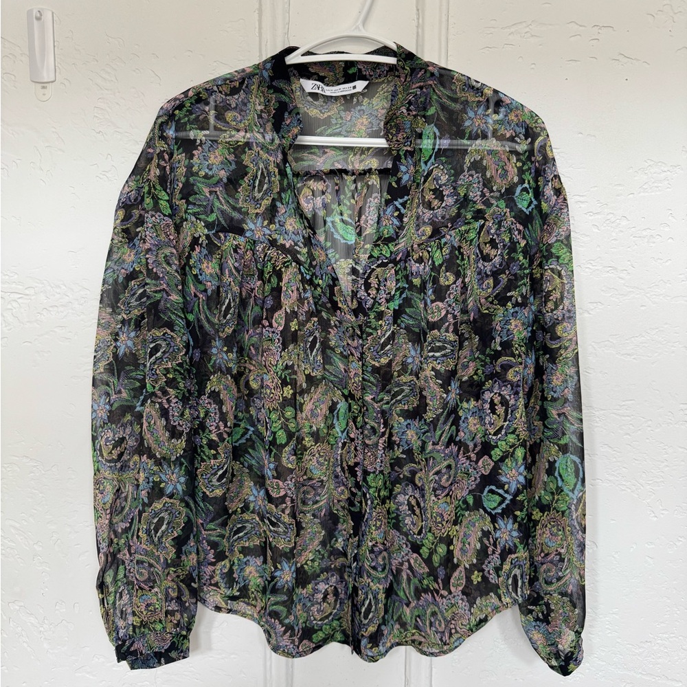 Zara Floral Sheer Blouse